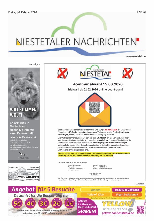 Niestetaler Nachrichten Titelblatt 03/2026