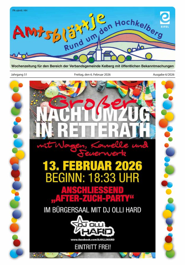 Amtsblättje - Rund um den Hochkelberg Titelblatt 06/2026