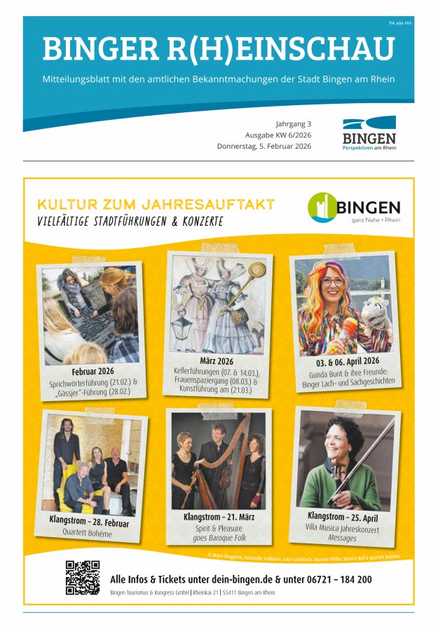 Binger R(h)einschau - Mitteilungsblatt mit den Amtlichen Bekanntmachungen der Stadt Bingen Titelblatt 06/2026