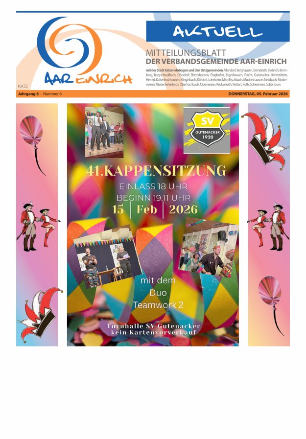 Mitteilungsblatt der Verbandsgemeinde Aar-Einrich Ausgabe Katzenelnbogen Titelblatt 05/2026