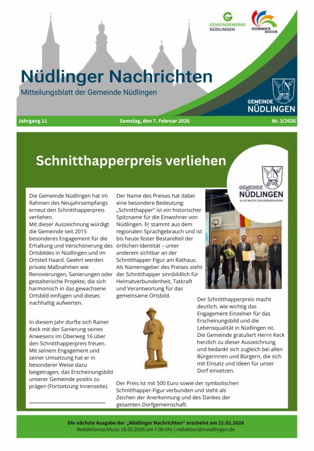 Nüdlinger Nachrichten Titelblatt 03/2026