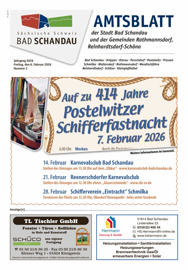 Amtsblatt der Stadt Bad Schandau und der Gemeinden Titelblatt 03/2026