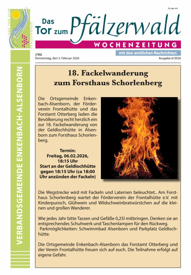 Das Tor zum Pfälzer Wald - VG Enkenbach-Alsenborn Titelblatt 06/2026