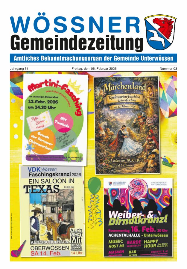 Wössner Gemeindezeitung Amtliches Bekanntmachungsorgan der Gemeinde Unterwössen Titelblatt 03/2026
