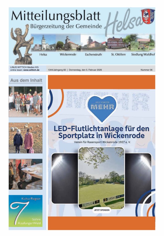 Mitteilungsblatt Helsa Titelblatt 06/2026