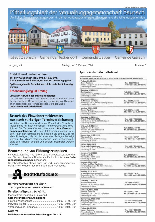 Mitteilungsblatt Verwaltungsgemeinschaft Baunach Titelblatt 03/2026