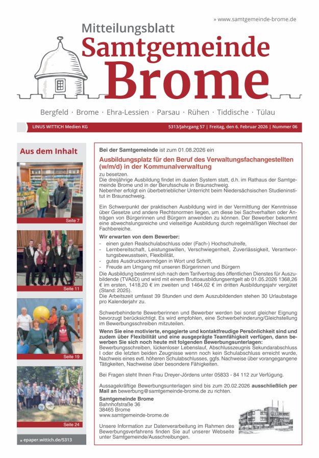 Mitteilungsblatt der Samtgemeinde Brome Titelblatt 06/2026