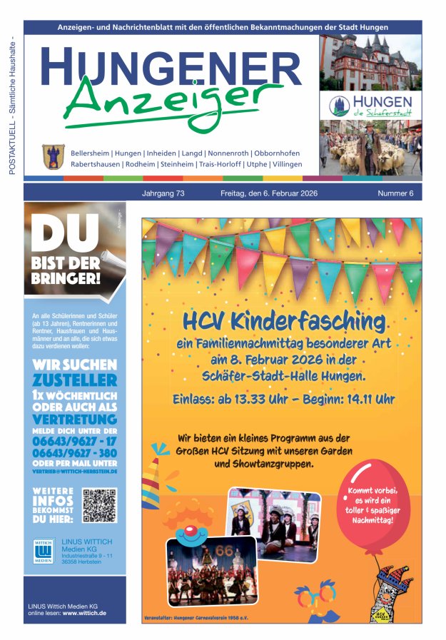 Anzeigen- und Nachrichtenblatt mit den öff  Bekanntmachungen der Stadt Hungen Titelblatt 06/2026