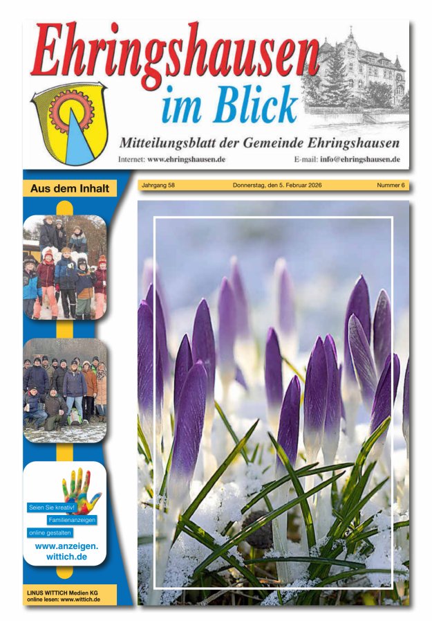 Mitteilungsblatt der Gemeinde Ehringshausen Titelblatt 06/2026