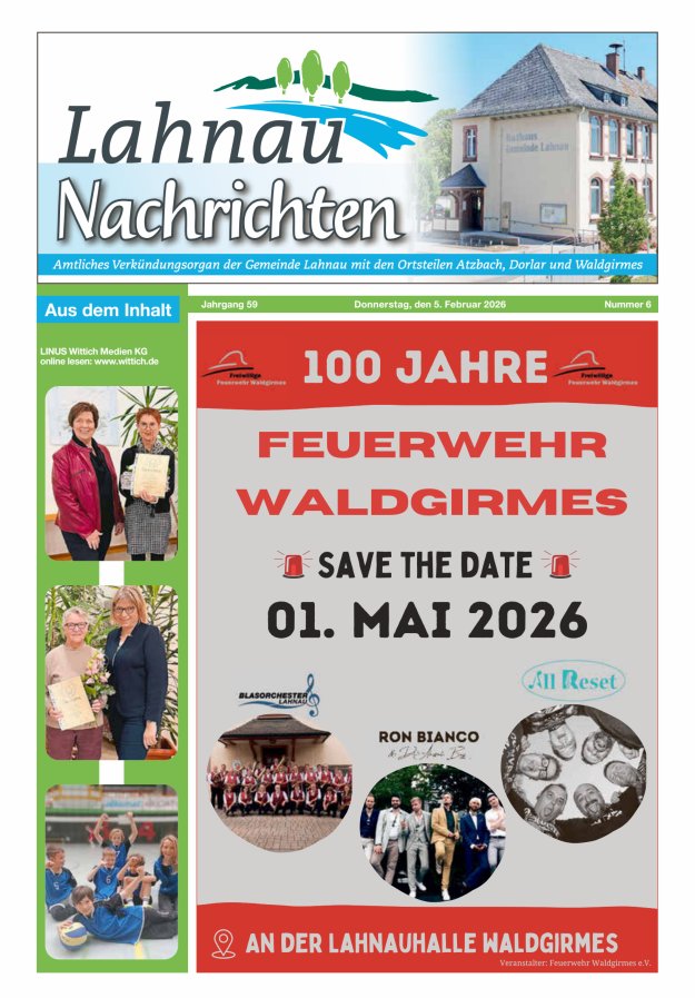 Lahnau Nachrichten Titelblatt 06/2026