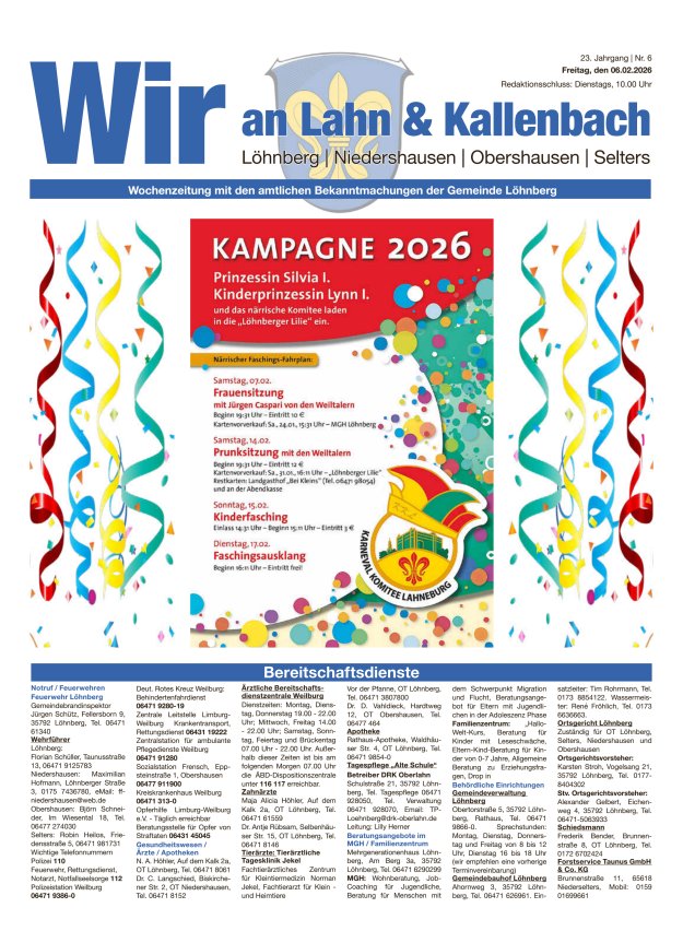 Amtliches Mitteilungsblatt der Gemeinde Löhnberg Titelblatt 06/2026