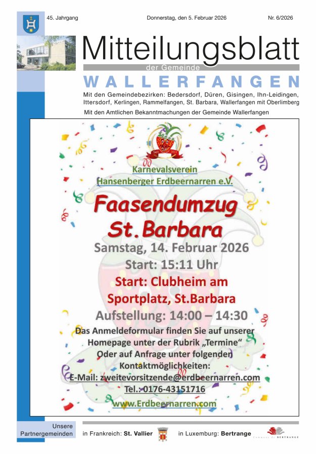 Mitteilungsblatt Gemeinde Wallerfangen Titelblatt 06/2026