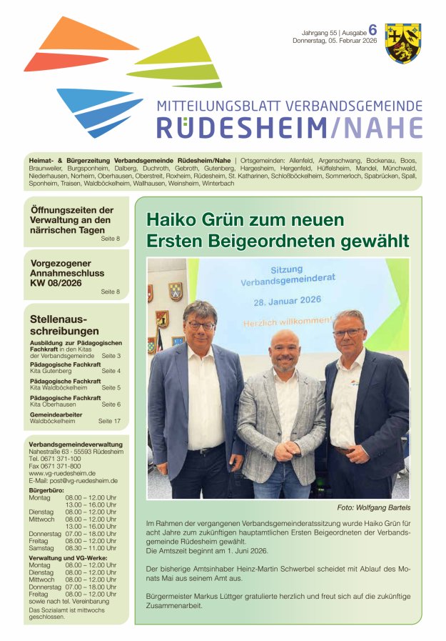 Mitteilungsblatt Verbandsgemeinde Rüdesheim und zugehörige Ortsgemeinden Titelblatt 06/2026