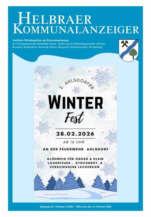 Helbraer Kommunalanzeiger – Amtliches Mitteilungsblatt mit Bekanntmachungen Titelblatt 02/2026