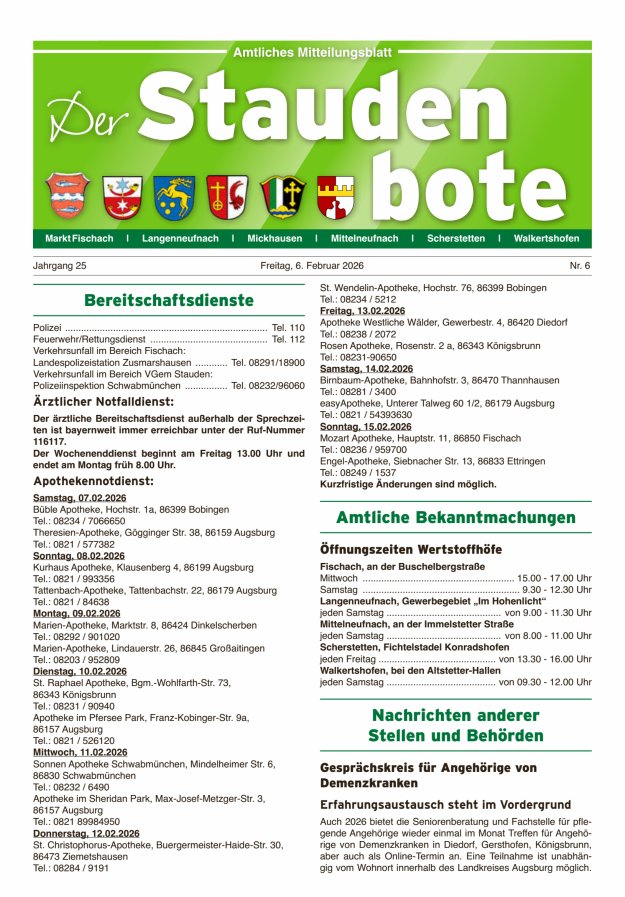Staudenbote Amtliches Mitteilungsblatt Titelblatt 06/2026