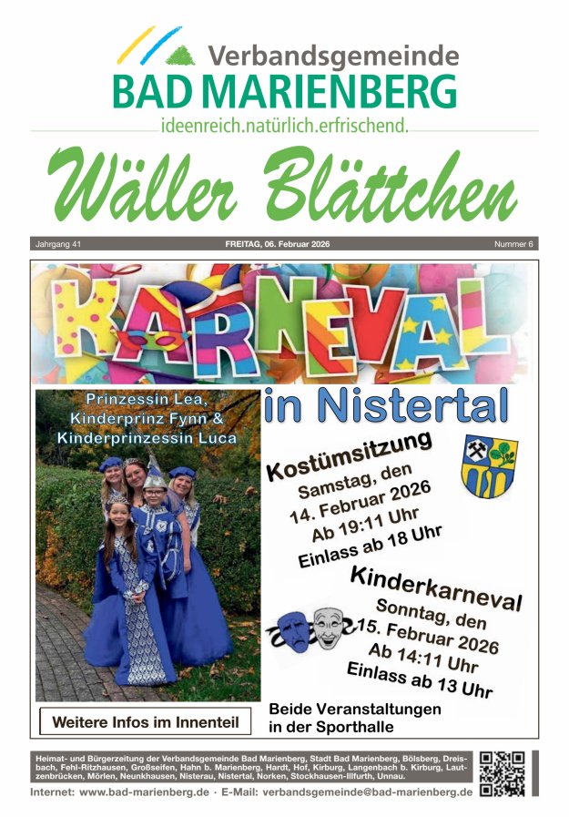Wäller Blättchen - Verbandsgemeinde Bad Marienberg Titelblatt 06/2026