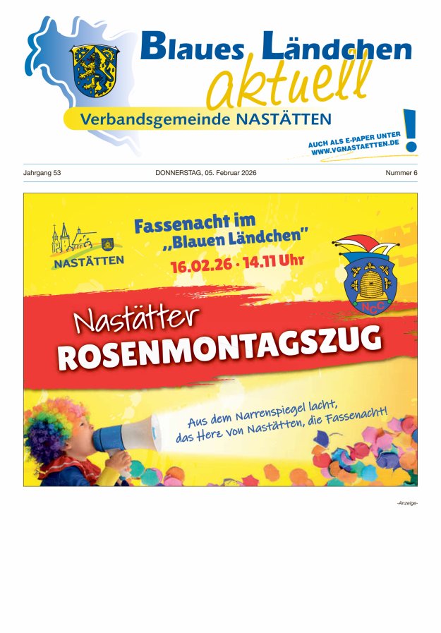 Blaues Ländchen aktuell - Heimat- u Bürgerzeitung VG Nastätten Titelblatt 06/2026