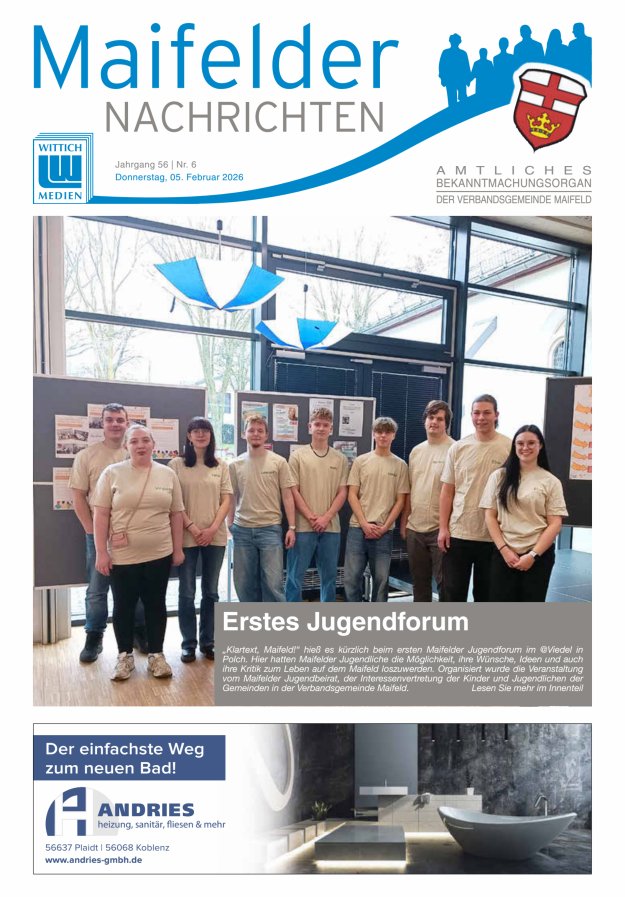 Maifelder Nachrichten - Wochenzeitung der Verbandsgemeinde Maifeld Titelblatt 06/2026