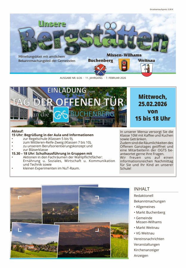 Unsere Bergstätten Mitteilungsblatt mit amtlichem Bekanntmachungsteil Titelblatt 06/2026