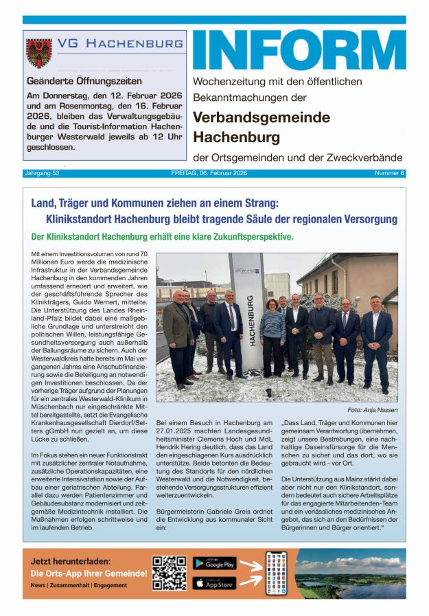 INFORM - Wochenzeitung der Verbandsgemeinde Hachenburg Titelblatt 06/2026