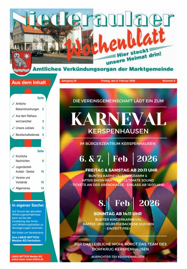 Niederaulaer Wochenblatt Titelblatt 06/2026