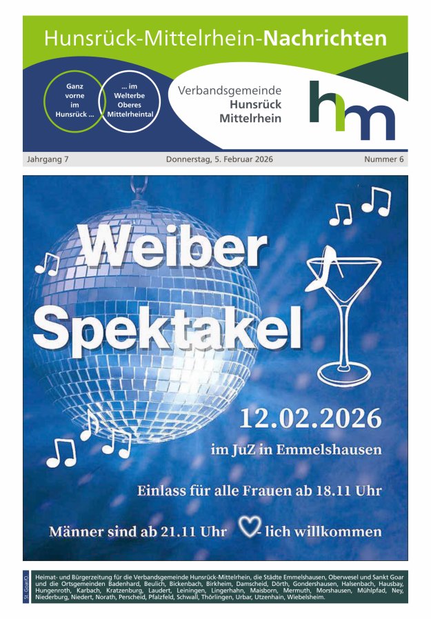 Hunsrück-Mittelrhein Nachrichten Ausgabe St Goar Oberwesel Titelblatt 05/2026