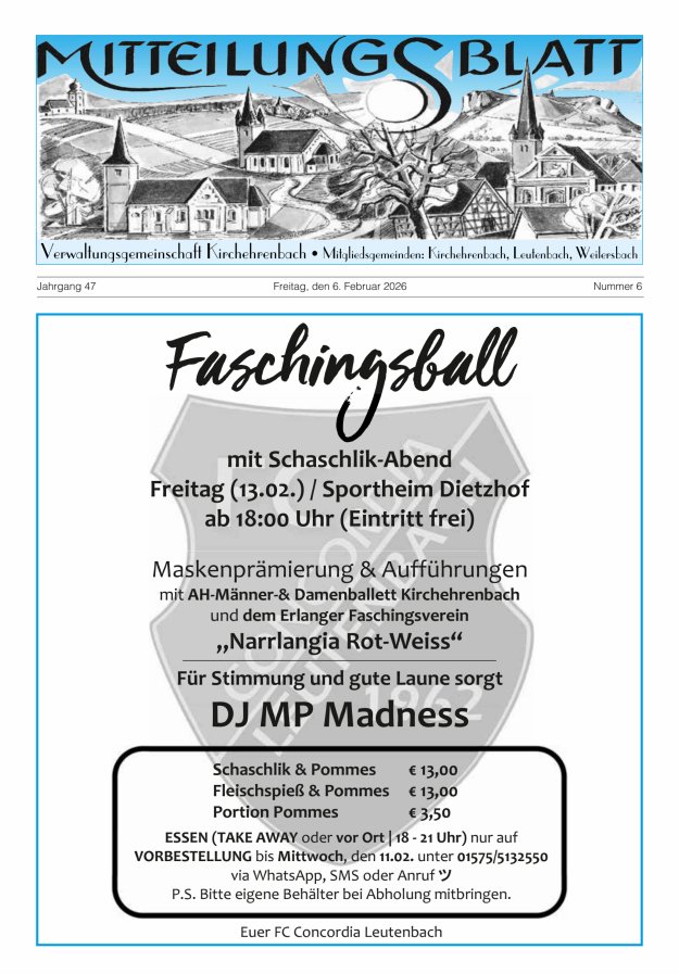 Mitteilungsblatt Verwaltungsgemeinschaft Kirchehrenbach Titelblatt 06/2026