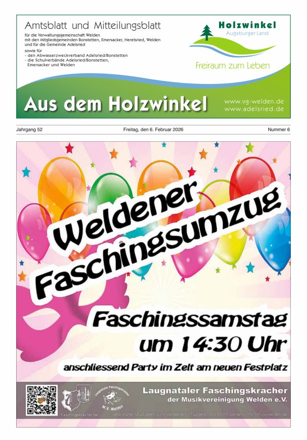 Aus dem Holzwinkel Amtsblatt u Mitteilungsblatt f VG Welden u GemAdelsried Titelblatt 06/2026