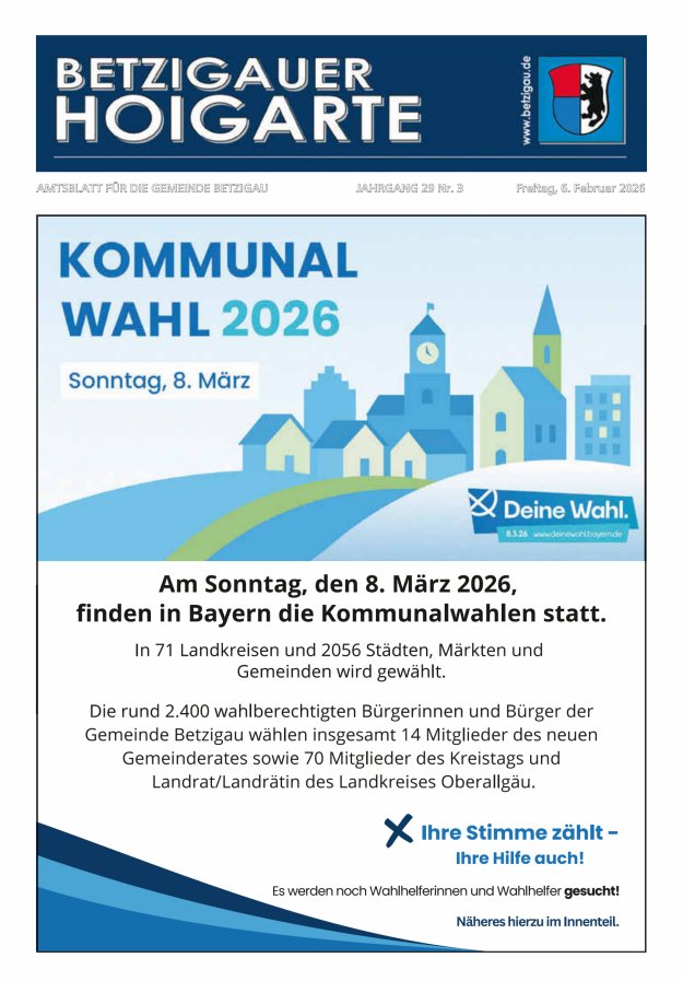 Betzigauer Hoigarte Amtsblatt der Gemeinde Betzigau Titelblatt 03/2026