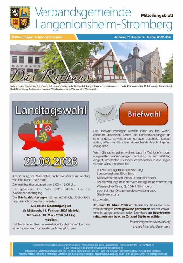 Das Rathaus - MTB d VG Langenlonsheim-Stromberg Titelblatt 06/2026
