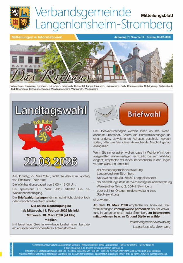 Das Rathaus - MTB d VG Langenlonsheim-Stromberg  Titelblatt 05/2026