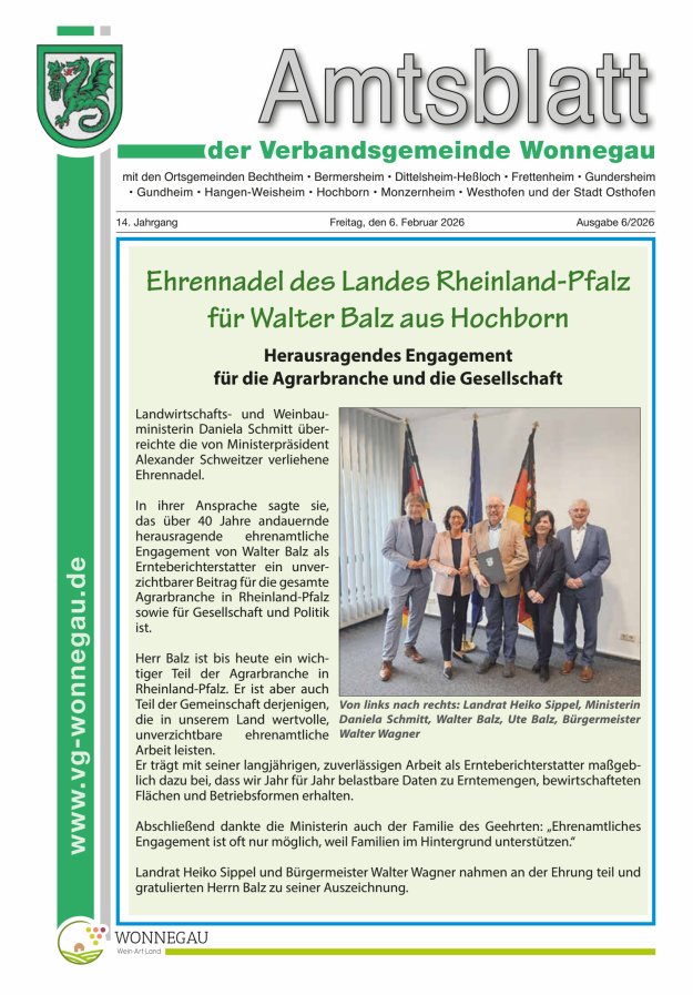 Amtsblatt VG Wonnegau Titelblatt 06/2026