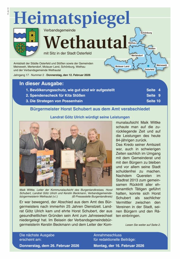 Heimatspiegel Verbandsgemeinde Wethautal mit Sitz in der Stadt Osterfeld Titelblatt 02/2026