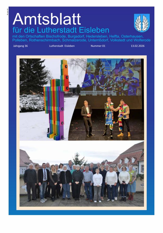 Amtsblatt Lutherstadt Eisleben – Amtliches Mitteilungsblatt der Lutherstadt Eisleben Titelblatt 01/2026
