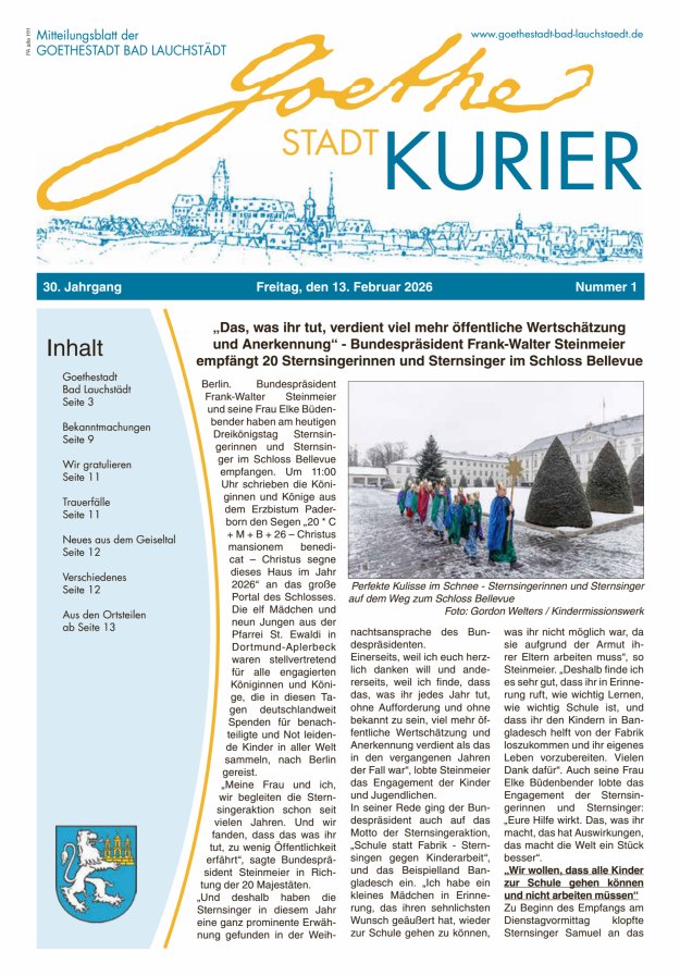 Goethestadt Kurier - Mitteilungsblatt der Goethestadt Bad Lauchstädt Titelblatt 01/2026