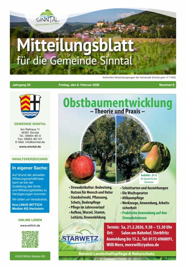 Mitteilungsblatt für die Gemeinde Sinntal Titelblatt 06/2026