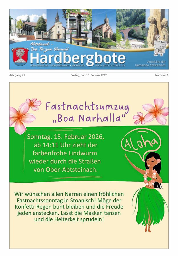 Hardbergbote - Mitteilungsblatt der Gemeinde Abtsteinach Titelblatt 07/2026