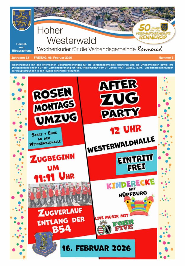 Hoher Westerwald - Wochenkurier für die Verbandsgemeinde Rennerod Titelblatt 06/2026