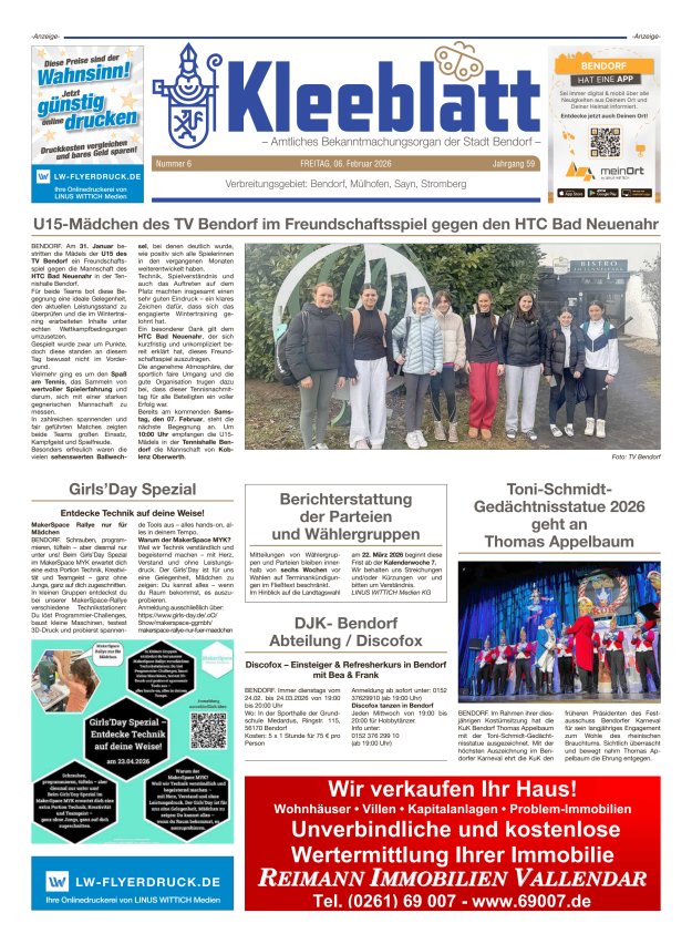 Kleeblatt - Amtliches Bekanntmachungsorgan der Stadt Bendorf Titelblatt 06/2026