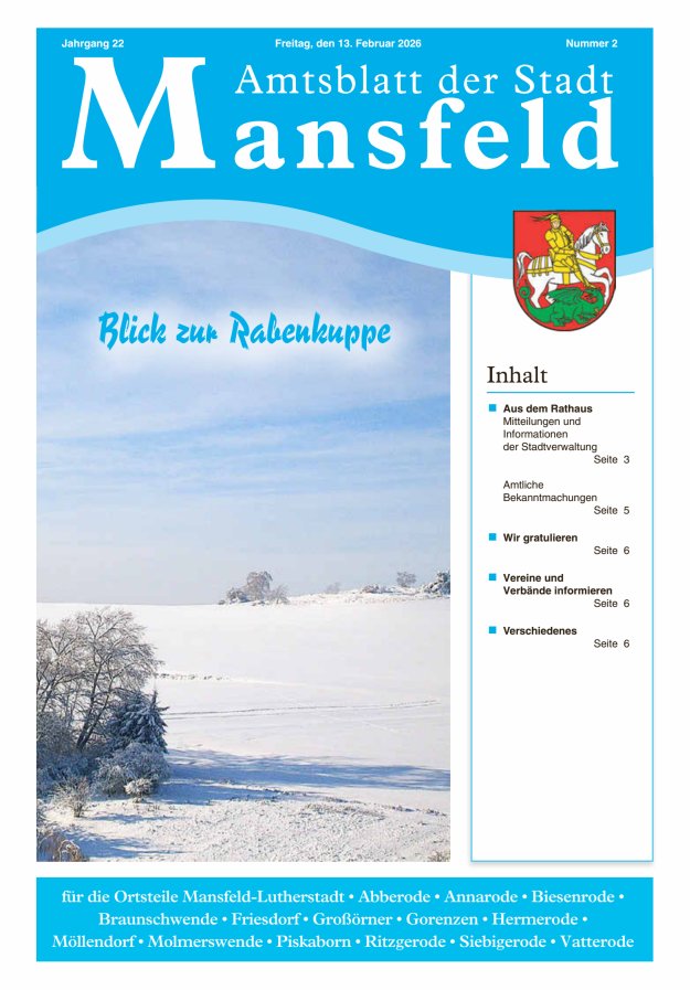 Amtsblatt der Stadt Mansfeld Titelblatt 02/2026