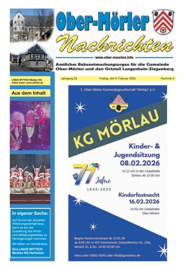 Ober-Mörler Nachrichten Titelblatt 06/2026