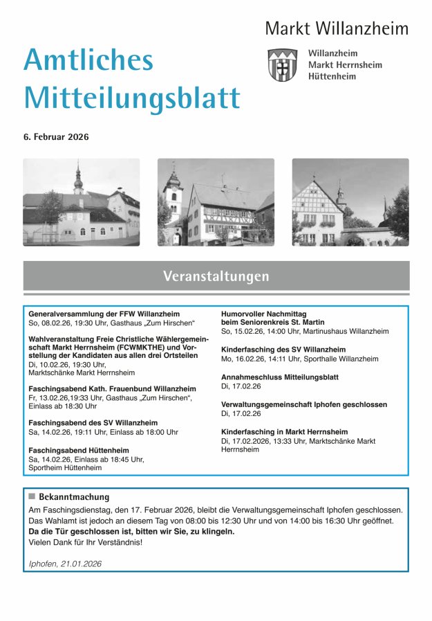 Amtliches Mitteilungsblatt des Marktes Willanzheim Titelblatt 03/2026
