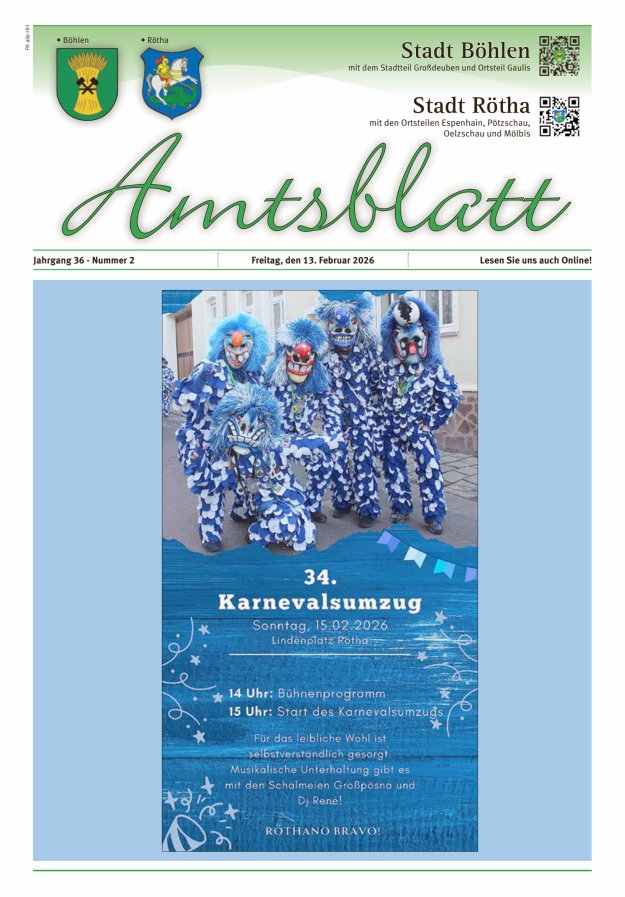 Amtsblatt der Stadt Böhlen Titelblatt 02/2026
