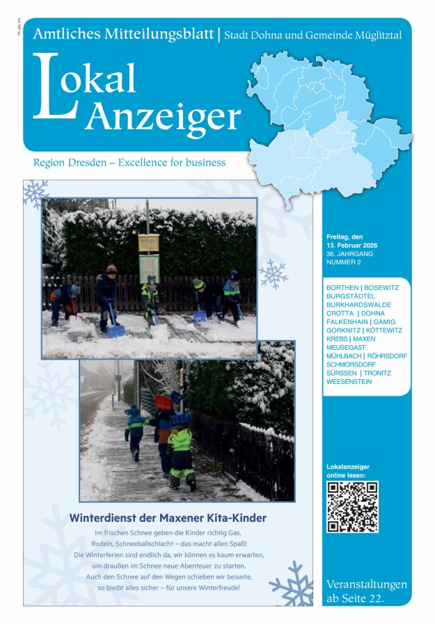 Lokal-Anzeiger – Amtliches Mitteilungsblatt Stadt Dohna und Gemeinde Müglitztal Titelblatt 02/2026