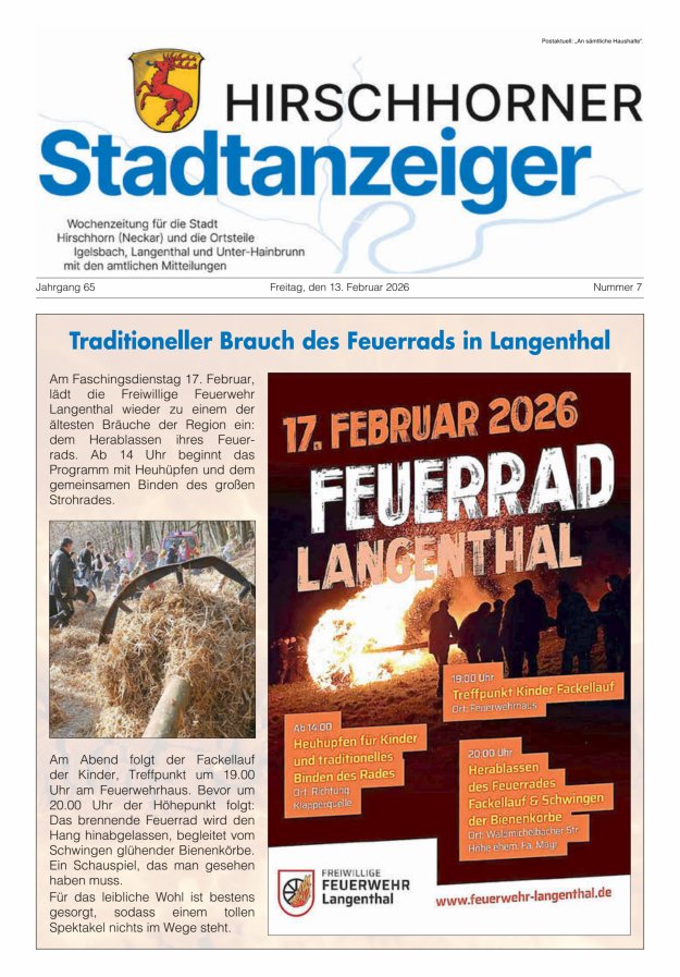 Hirschhorner Stadtanzeiger Titelblatt 07/2026