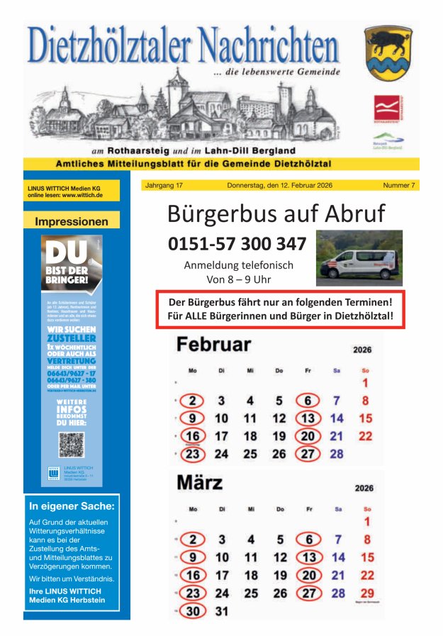 Dietzhölztaler Nachrichten Titelblatt 07/2026