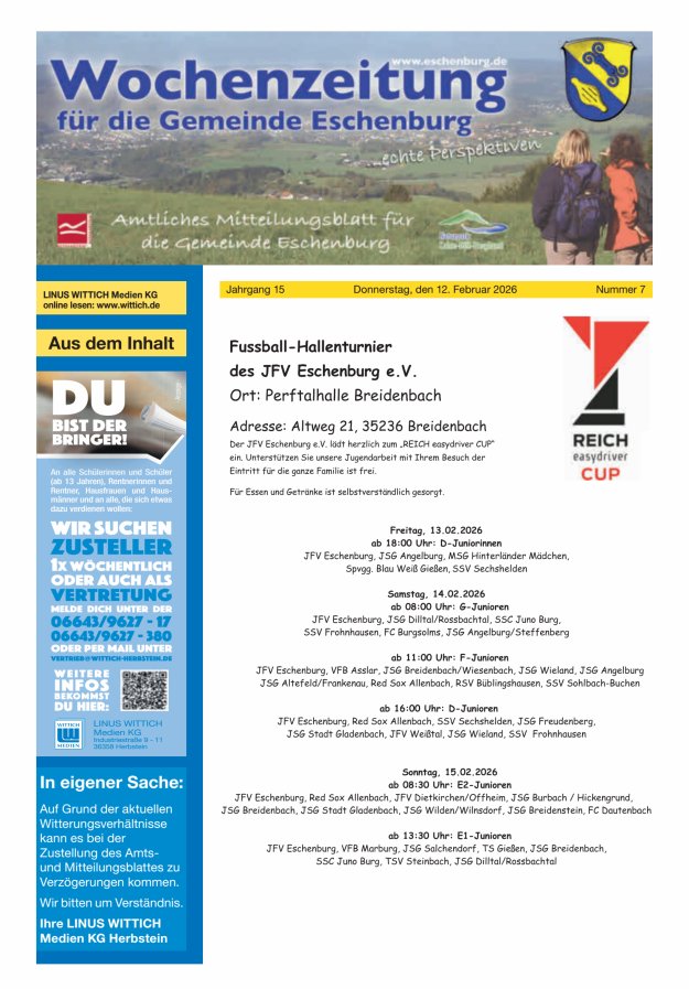 Wochenzeitung für die Gemeinde Eschenburg Titelblatt 07/2026