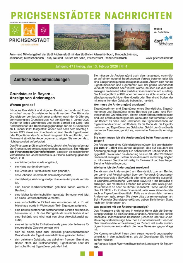 Prichsenstädter Nachrichten Titelblatt 04/2026