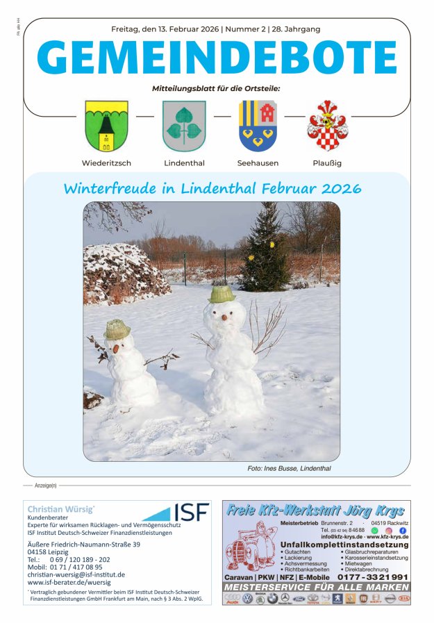 Gemeindebote - Mitteilungsblatt für die Ortsteile Titelblatt 02/2026