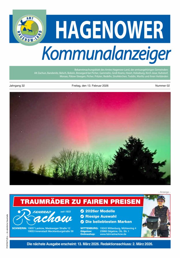 Hagenower Kommunalanzeiger Titelblatt 02/2026
